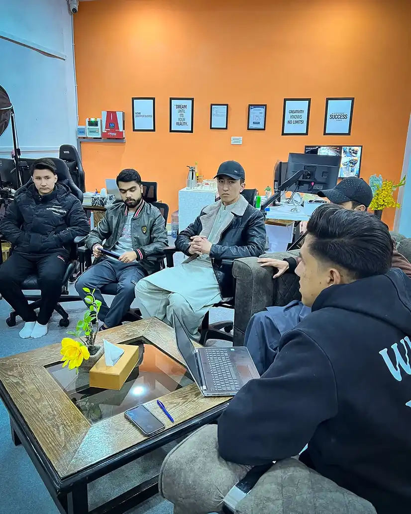 The Aral Studios team in a meeting at the studio