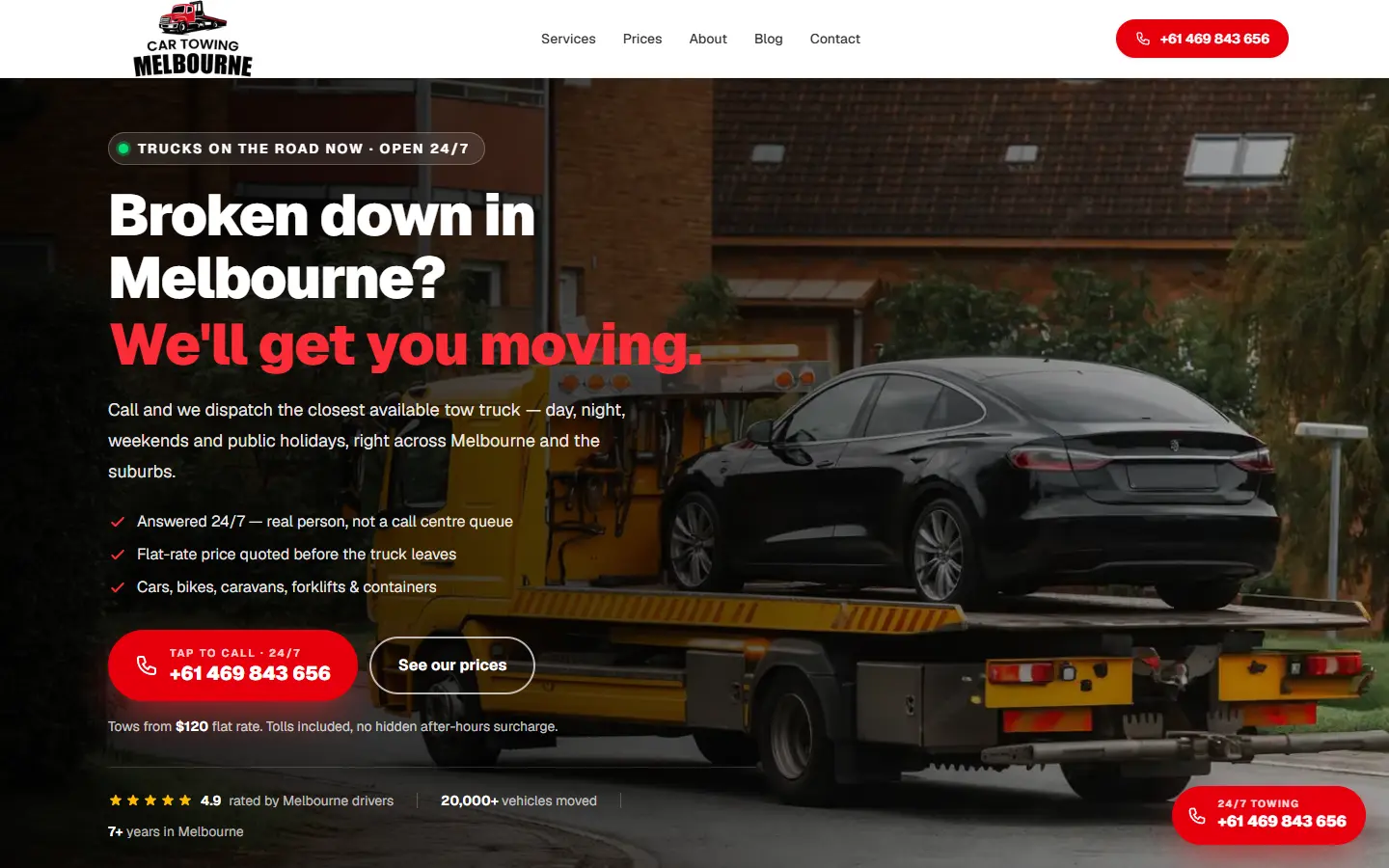 Car Towing Melbourne website: Homepage