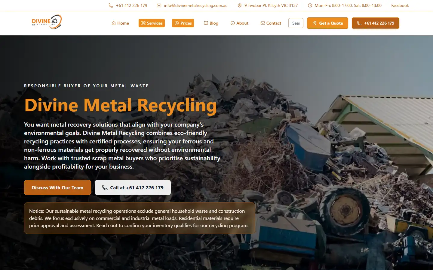 Divine Metal Recycling homepage