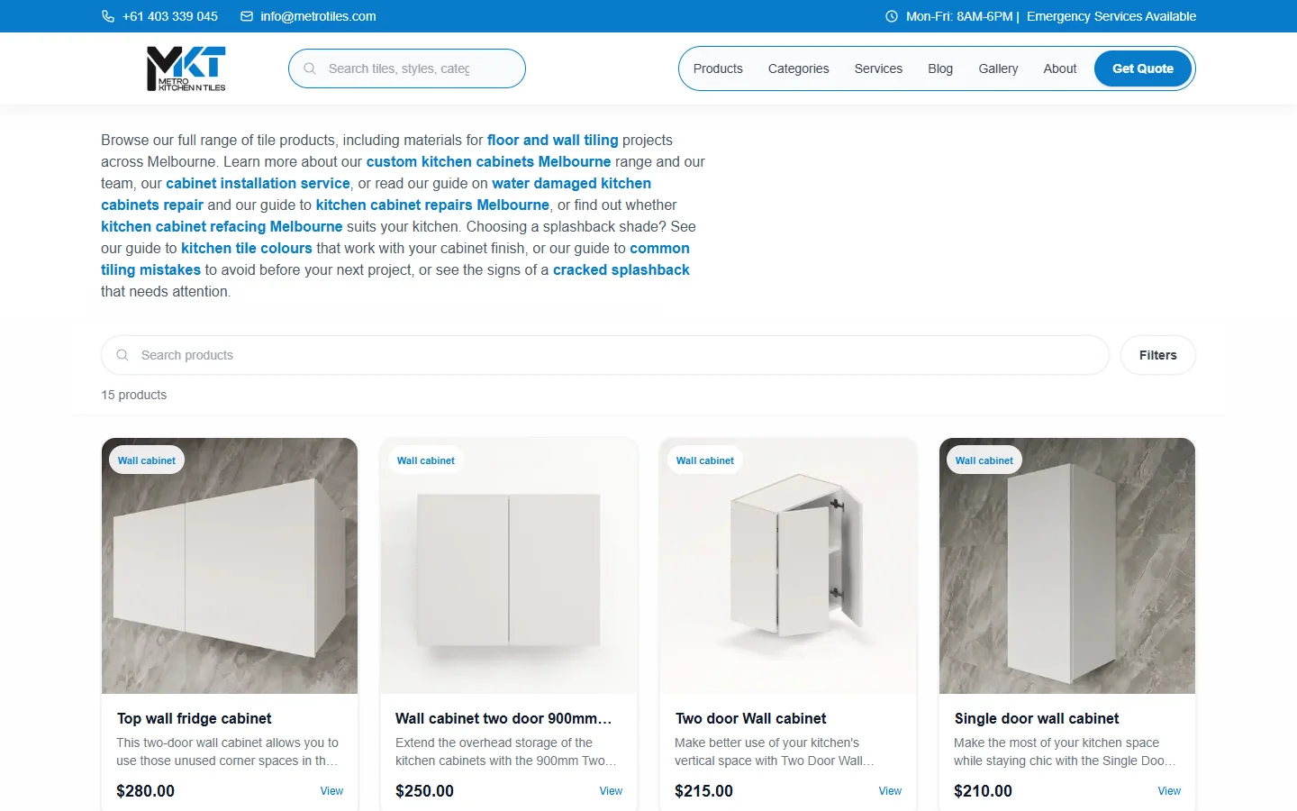 Metro Kitchen and Tiles product catalogue with prices