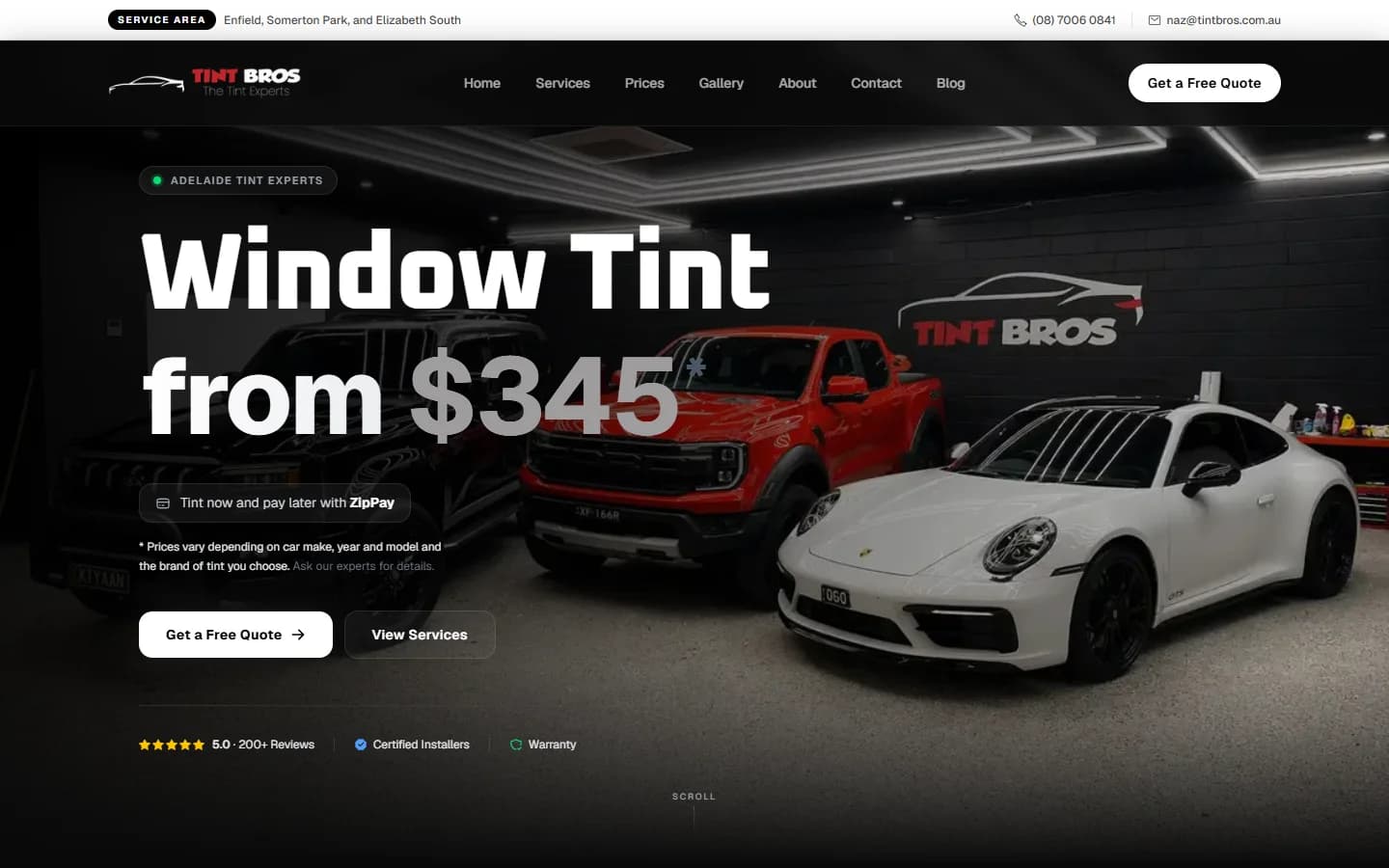 Tint Bros website built by Aral Studios